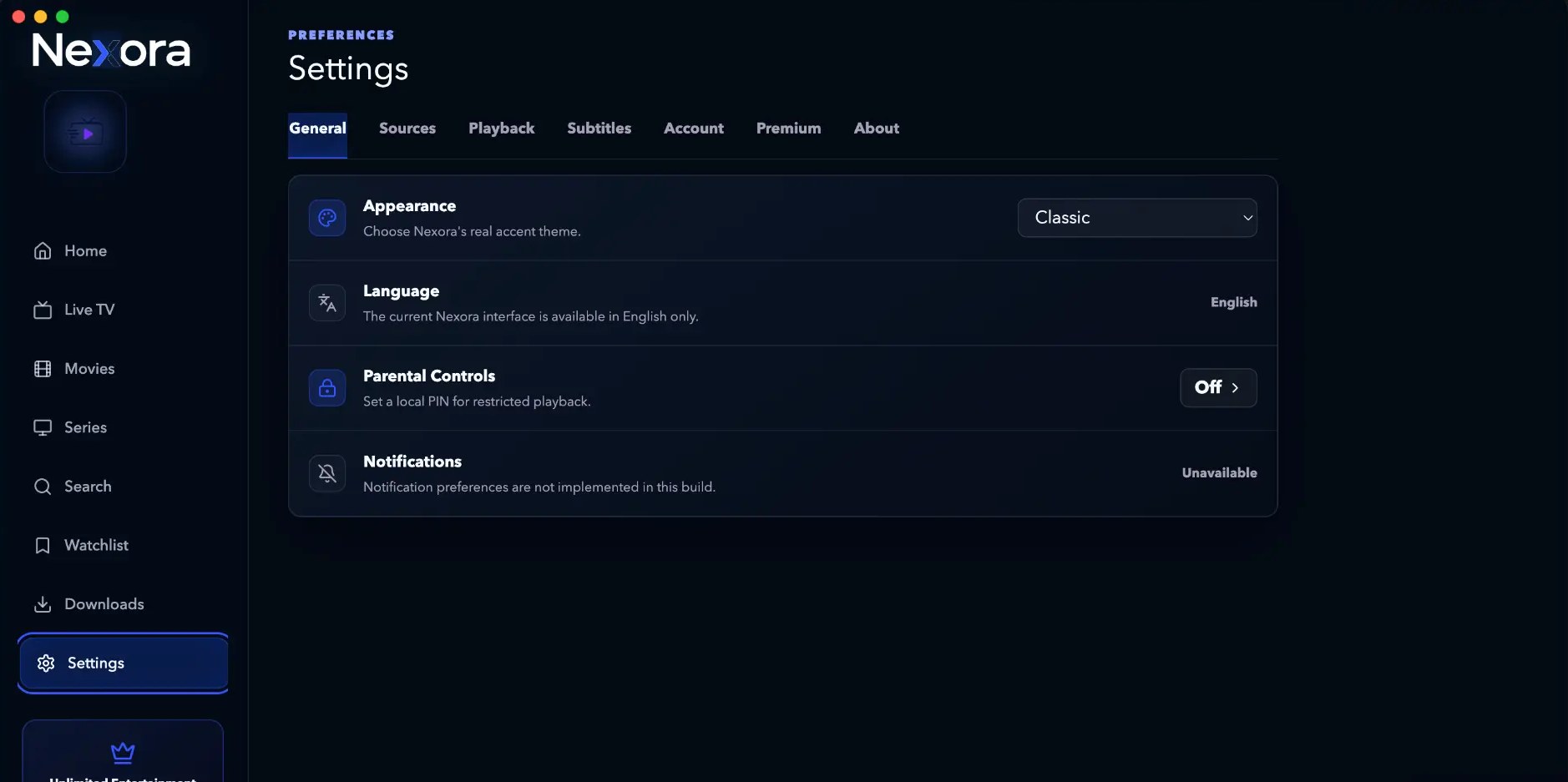 Nexora Settings — General